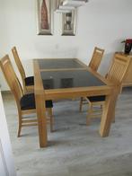 Eetkamertafel + 4 Stoelen, Ophalen, Gebruikt, Eikenhout, 50 tot 100 cm