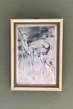 Vintage lijstje met print van hert, Minder dan 50 cm, Gebruikt, Ophalen of Verzenden, Minder dan 50 cm
