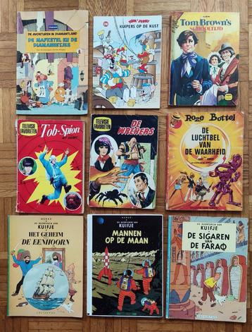 9x vintage stripboeken o.a. reclame, TV en Kuifje (Hergé) beschikbaar voor biedingen