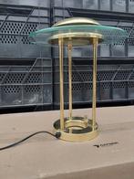 TAFELLAMP MESSING HOLLYWOOD REGENCY GLAZEN SCHIJF DESIGN, Ophalen of Verzenden, Gebruikt, Minder dan 50 cm
