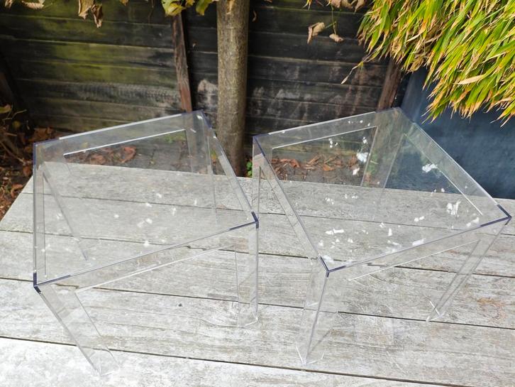 2 Kartell Jolly bijzettafels - Helder Polycarbonaat, Huis en Inrichting, Tafels | Bijzettafels, Gebruikt, Vierkant, Minder dan 45 cm