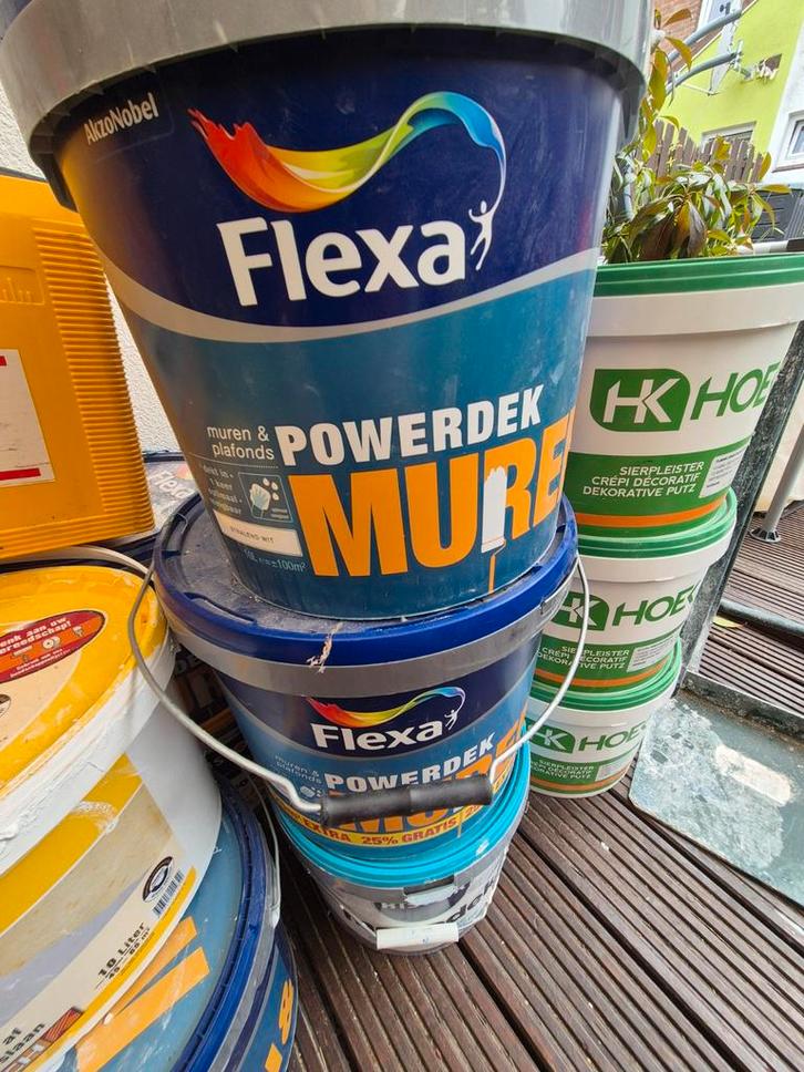 Verf en Sierpleister - Flexa & HK Hoeka - Diverse Kleuren, Doe-het-zelf en Verbouw, Verf, Beits en Lak, Gebruikt, Verf, 5 tot 10 liter