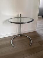Glazen Bijzettafel met Chromen Frame ‘Eileen Gray’, Huis en Inrichting, Ophalen, Minder dan 45 cm, Minder dan 55 cm, Rond