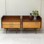 Vintage gerestyled nachtkastjes hout halkastje brocante j`60, Niet bekend, Niet bekend, Niet bekend, Hout