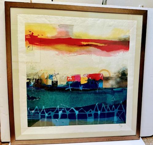 Theo Koster - Zeefdruk Nr. 85 - Paysage I - Ingelijst -, Antiek en Kunst, Kunst | Litho's en Zeefdrukken, Ophalen of Verzenden