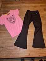 Mt 98/104, zwarte flair broek, panter shirt roze, Kinderen en Baby's, Meisje, Ophalen of Verzenden, Broek, Zo goed als nieuw