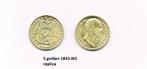 1843 W2 een 5 gulden vergulde replica vaste prijs € 2,70, Postzegels en Munten, Munten | Nederland, Verzenden, Koning Willem II