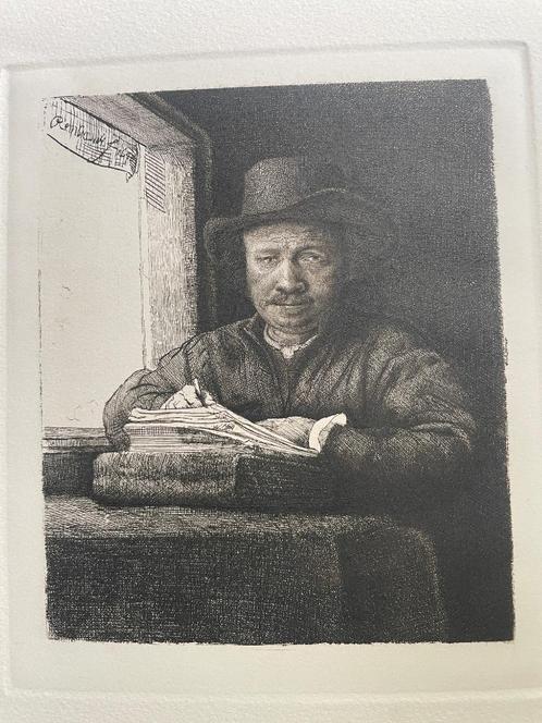 Rembrandt / zelfportret bij het venster - latere repro natuu, Antiek en Kunst, Kunst | Etsen en Gravures, Ophalen of Verzenden