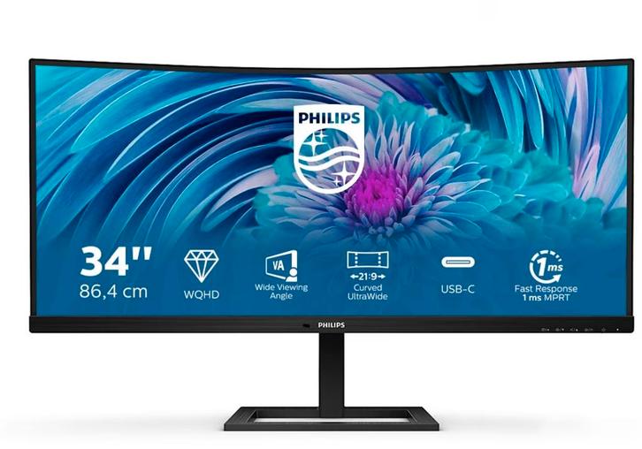 Philips 346E2CUAE – 34 inch Curved Ultrawide Monitor usb c, Computers en Software, Monitoren, Zo goed als nieuw, 61 t/m 100 Hz