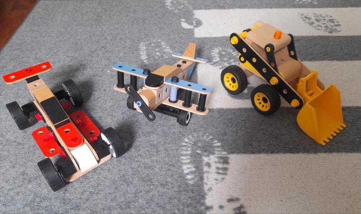 3 houten zelfbouw voertuigen van Playtive van de lidl., Kinderen en Baby's, Speelgoed | Houten speelgoed, Zo goed als nieuw, Overige typen
