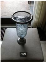 Windlicht verzilverd e voet met glas H40Br20cm, Overige materialen, 25 tot 50 cm, Ophalen of Verzenden, Zo goed als nieuw