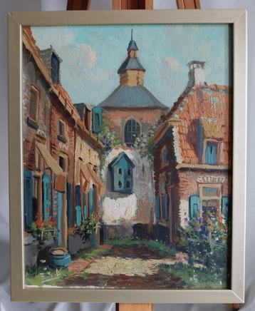 Klein schilderijtje - Hofje - Gesigneerd - 1960 beschikbaar voor biedingen