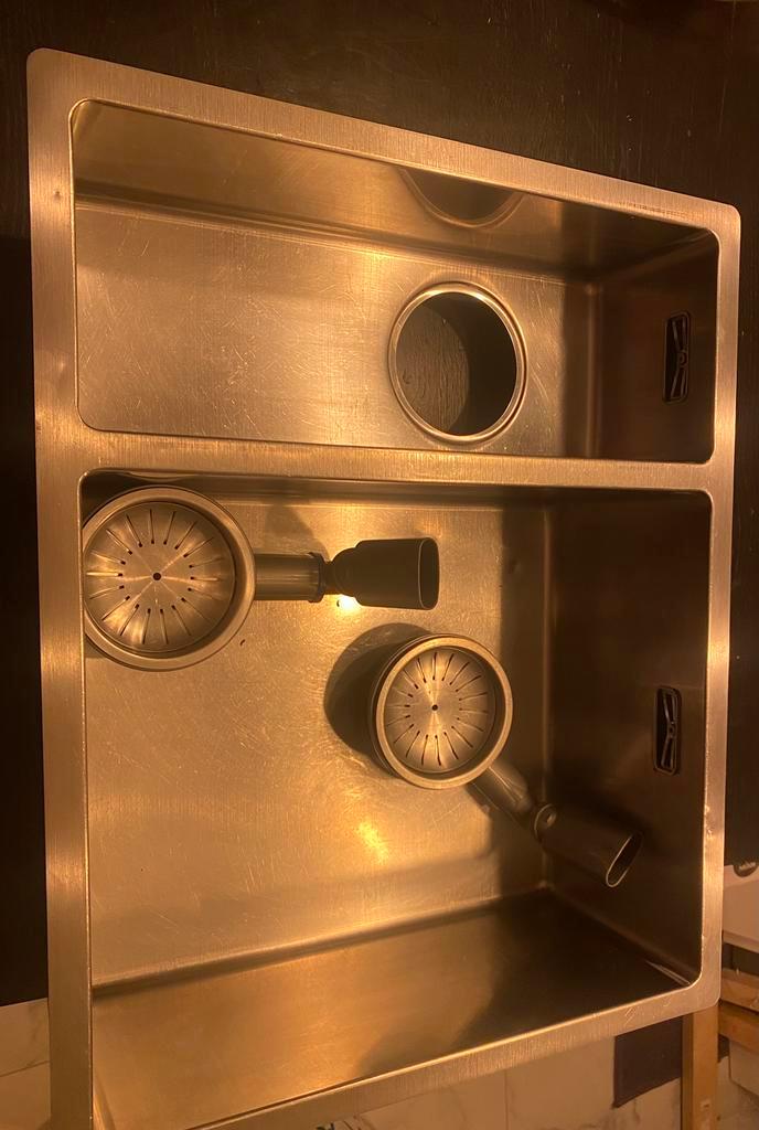 RVS spoelbak Caressi dubbele bak, Huis en Inrichting, Keuken | Keukenelementen, Gebruikt, Minder dan 100 cm, 50 tot 100 cm, 25 tot 50 cm