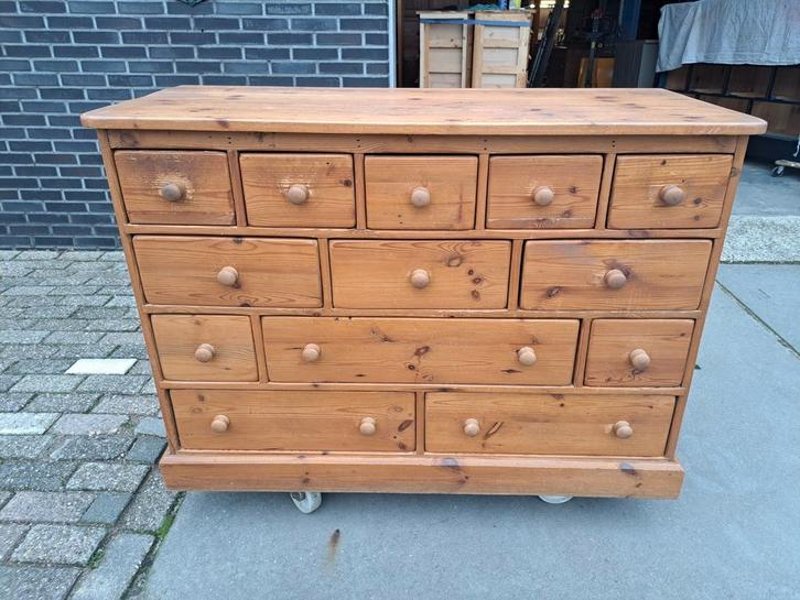 Oud grenen ladekast 13 lades, Huis en Inrichting, Kasten | Ladekasten, Gebruikt, Minder dan 100 cm, 100 tot 150 cm, 25 tot 50 cm