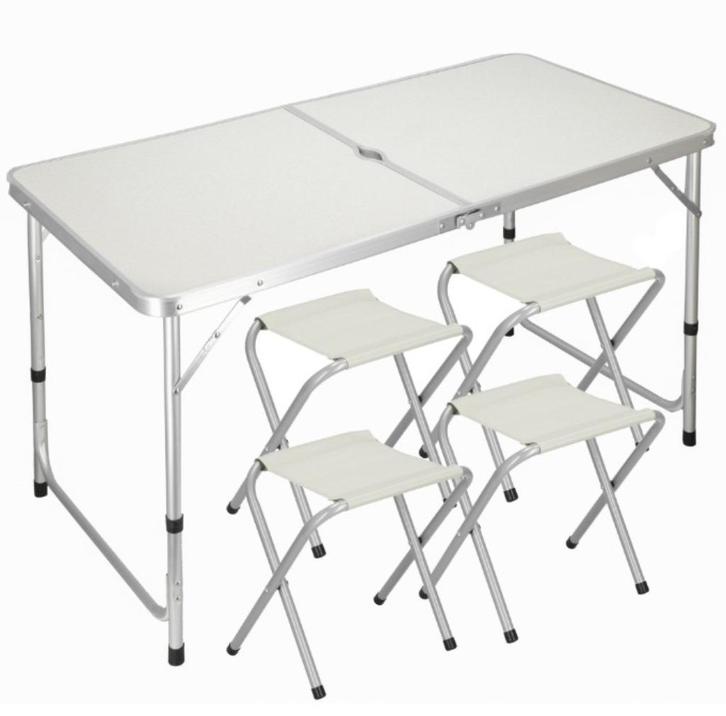 Campingtafel - Inclusief Stoelen - 60 x 120 x 71 - Wit, Caravans en Kamperen, Kampeeraccessoires, Zo goed als nieuw, Ophalen