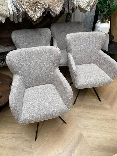 Eetkamerfauteuil | set van 4 | HE design | bouclé | Draai, Huis en Inrichting, Stoelen, Zo goed als nieuw, Vier, Metaal, Stof