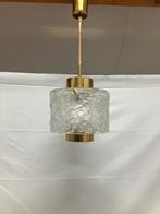 Vintage ijsglazen messing hanglamp Hillebrand, jaren 70, Ophalen of Verzenden, Gebruikt, Minder dan 50 cm