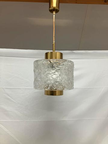 Vintage ijsglazen messing hanglamp Hillebrand, jaren 70 beschikbaar voor biedingen
