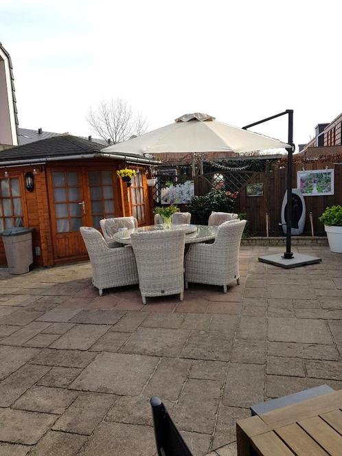 Luxe Zweef Parasol 3,5m met 90kg voet, Tuin en Terras, Parasols, Zo goed als nieuw, Zweefparasol, 3 tot 4 meter, Kantelbaar, Verstelbaar