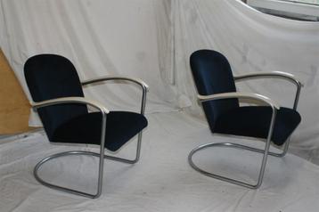 2 Vintage Gispen 414 Jaren 50 Fauteuils Petrol Blue Corduroy beschikbaar voor biedingen