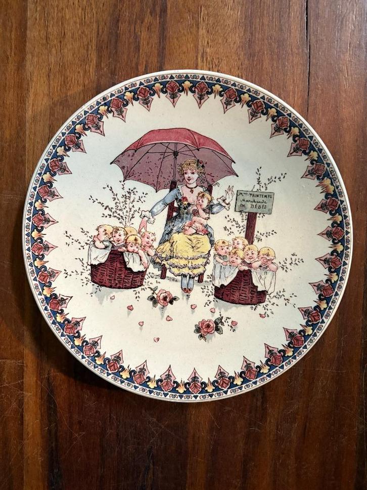 Sarreguemines, rond bord, doorsnede 22 cm., Antiek en Kunst, Curiosa en Brocante, Ophalen of Verzenden