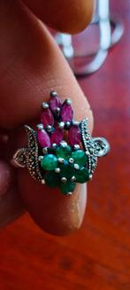 Vintage Emerald and Ruby Ring in 925 Sterling Silver, 18 tot 19, Verzenden, Zo goed als nieuw, Roze