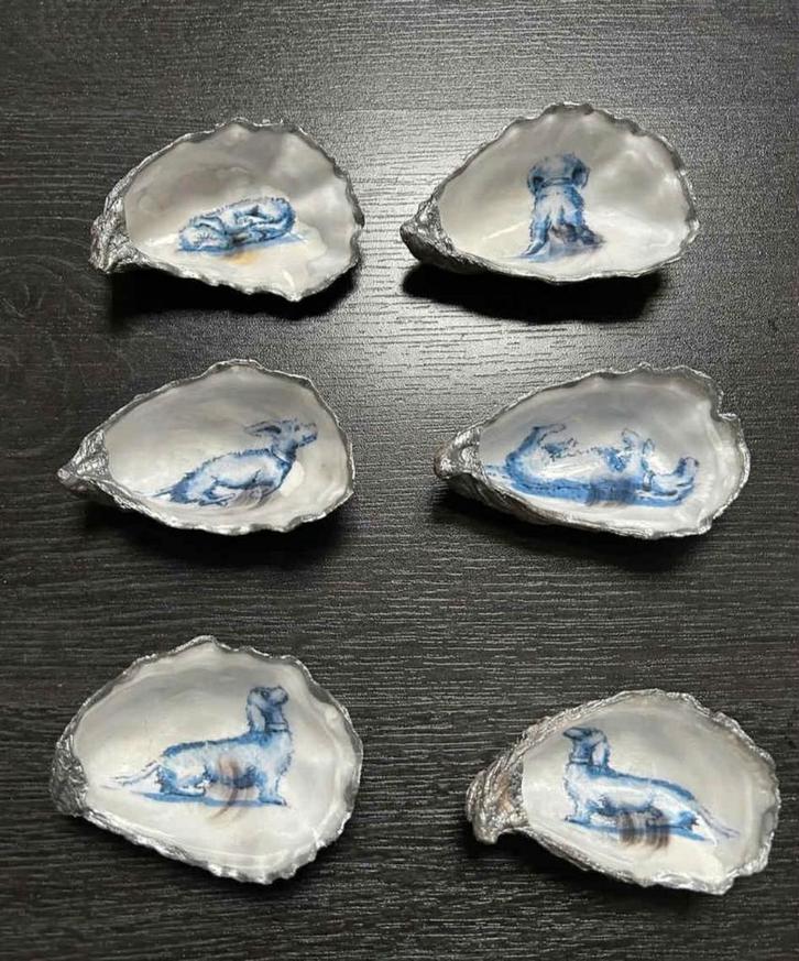 Teckel Oester Schelpen met Zilver/Gouden Rand, Antiek en Kunst, Antiek | Woonaccessoires, Ophalen of Verzenden