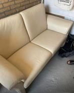 Crème echt leren bank - Tweepersoons, Huis en Inrichting, Banken | Bankstellen, 150 tot 200 cm, Tweepersoons, Ophalen of Verzenden
