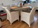 4 Riet Eetkamerstoelen, Huis en Inrichting, Stoelen, Ophalen, Gebruikt, Wit, Riet of Rotan
