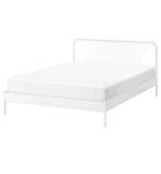Bed 160 breed IKEA Nesttun Lonset lattenbodem, Ophalen, Gebruikt, Wit, Tweepersoons