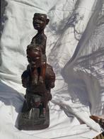 Afrikaans Houten Beeld - Man Draagt Vrouw & Kind, Ophalen of Verzenden