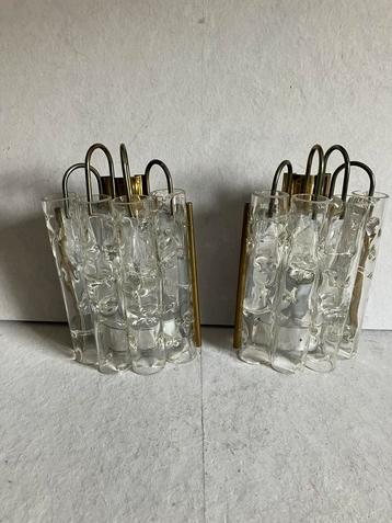 Vintage wandlampen set van Doria Leuchten met ijsglas buizen beschikbaar voor biedingen