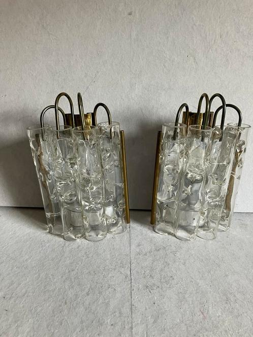 Vintage wandlampen set van Doria Leuchten met ijsglas buizen, Huis en Inrichting, Lampen | Wandlampen, Gebruikt, Glas, Ophalen of Verzenden