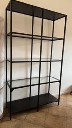 Zwarte stellingkast met glasplaten - 100x175cm, Ophalen, Met plank(en), Gebruikt, 100 tot 150 cm