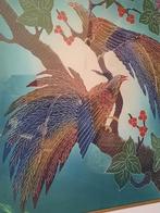 Batik stof schilderij in lijst paradijsvogels 64x62 cm, Ophalen of Verzenden