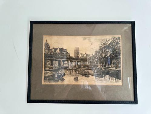 Marius Janssen Ets Gezicht op De Kolk Rotterdam, Antiek en Kunst, Kunst | Schilderijen | Klassiek, Verzenden
