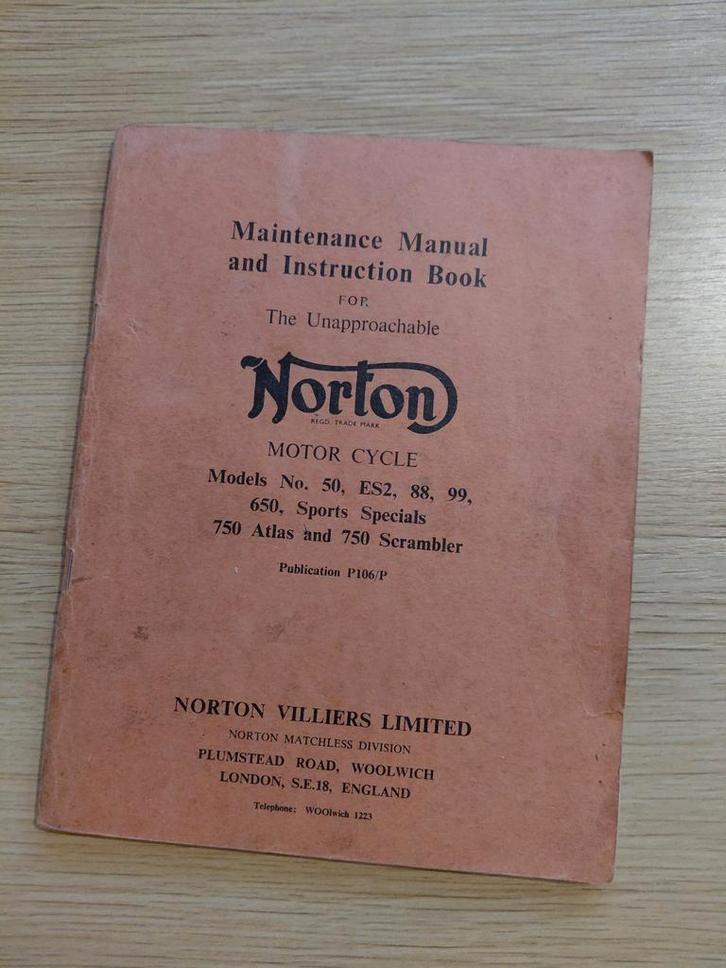 Norton Onderhoudsmanual - Modellen 50, ES2, 88, 99, etc., Motoren, Handleidingen en Instructieboekjes, Ophalen