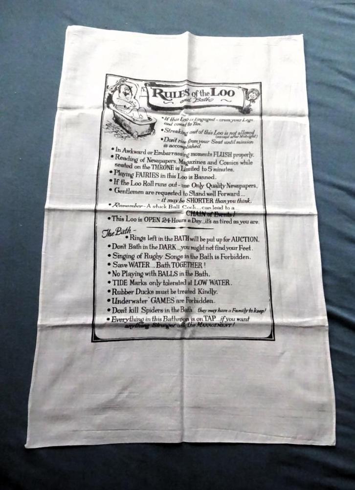 Witte katoenen theedoek * Rules of the Loo and Bath, Huis en Inrichting, Keuken | Textiel, Zo goed als nieuw, Theedoek of Handdoek