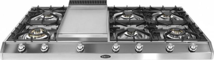 Boretti PFGK120IX inbouw gas kookplaat RVS, Witgoed en Apparatuur, Kookplaten, Gebruikt, Tussenbouw, Gas, 5 kookzones of meer