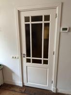 Hardhouten binnendeur met gekleurd glas (83 x 205 cm), Ophalen, Gebruikt, 80 tot 100 cm, Binnendeur