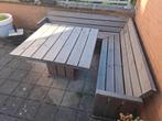 Tuinset – Hoekbank & Tafel in Greywash Steigerhout-look, Ophalen, Zo goed als nieuw, Rechthoekig, Hout