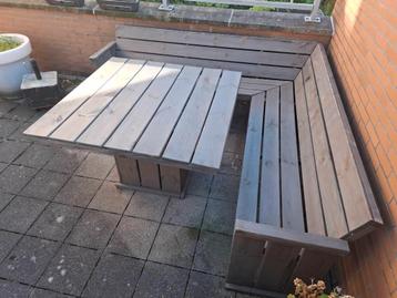 Tuinset – Hoekbank & Tafel in Greywash Steigerhout-look beschikbaar voor biedingen