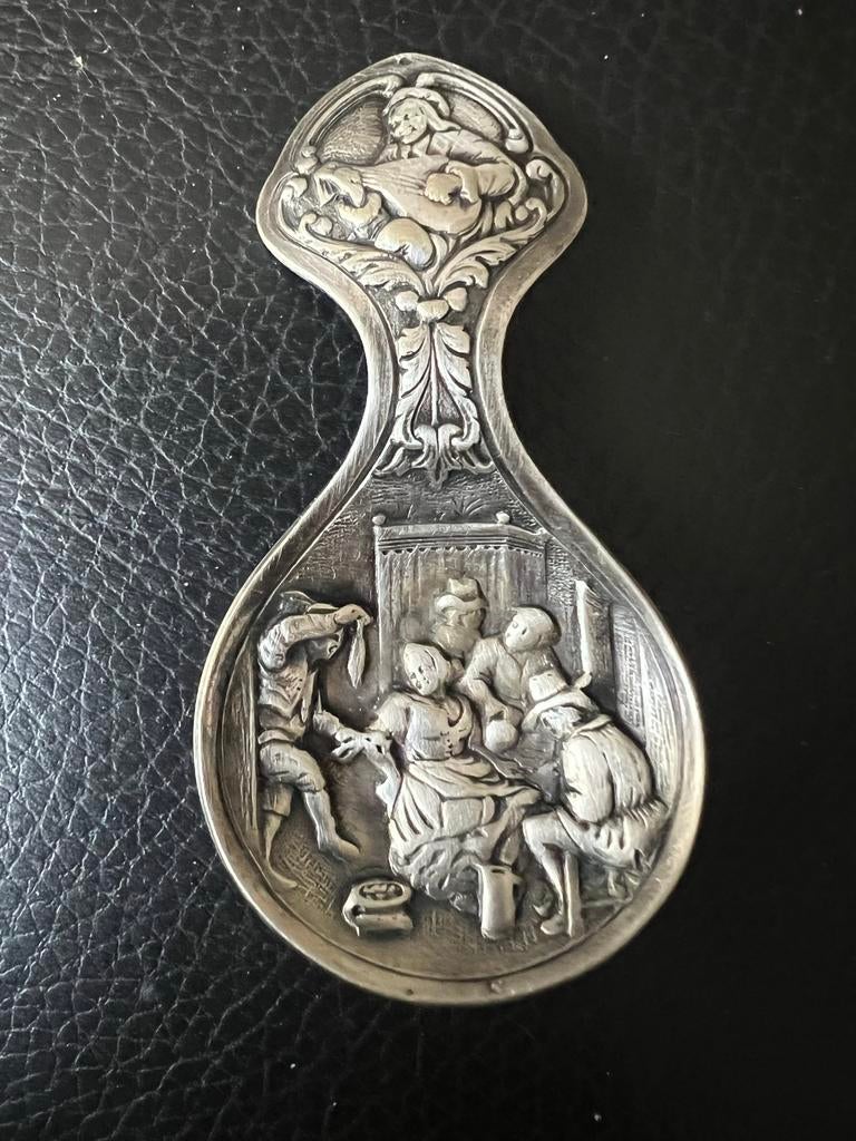 Vintage Verzilverd Theeschepje met Tafereel, Antiek en Kunst, Antiek | Bestek, Ophalen of Verzenden