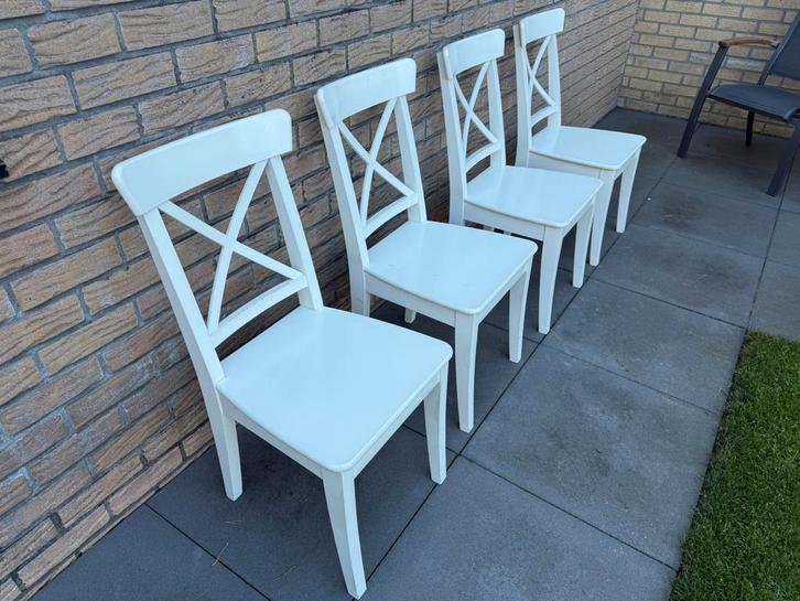 Keukenstoelen / Eetkamerstoelen, Ikea Ingolf, Huis en Inrichting, Stoelen, Gebruikt, Vier, Hout, Wit, Ophalen