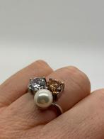 B410 Prachtige zilveren ring parel zirkonia (verstelbaar), Sieraden, Tassen en Uiterlijk, Ringen, Ophalen of Verzenden, X, Dame