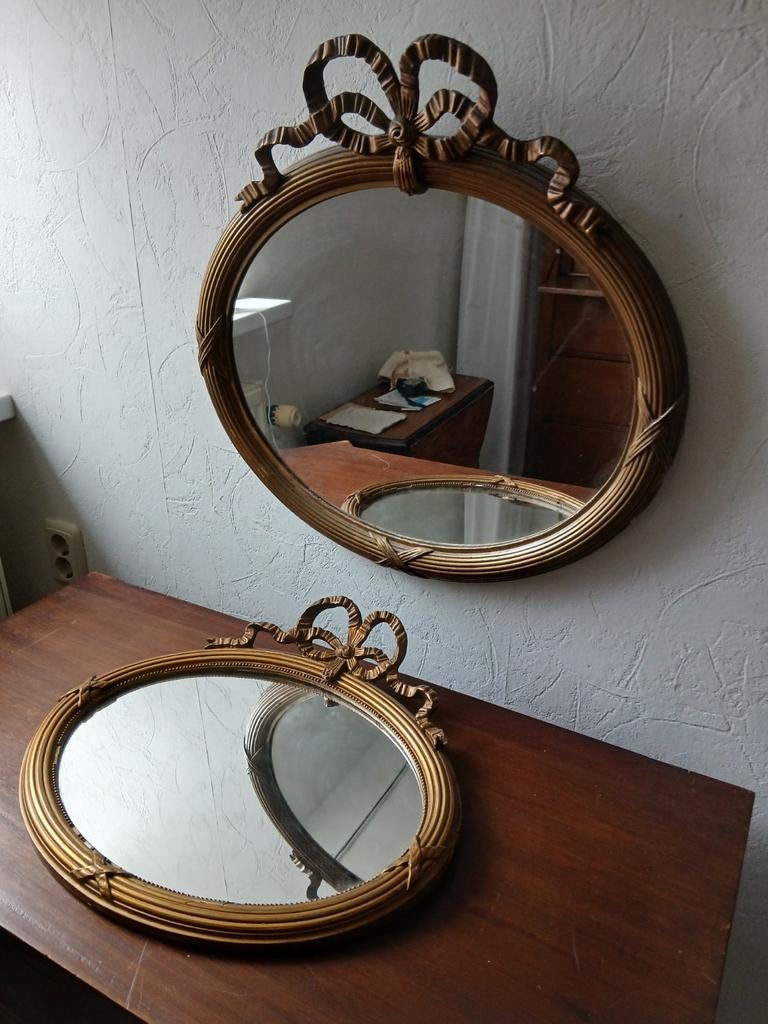 Twee prachtige antieke Franse Spiegels Strikspiegels, Antiek en Kunst, Curiosa en Brocante, Ophalen