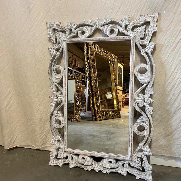 Barok Spiegel - houten lijst - wit - 100 x 70 cm-TTM Wonen, Huis en Inrichting, Woonaccessoires | Spiegels, Nieuw, 50 tot 75 cm