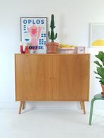 Vintage Deense eiken fineer wandkast | keuken kast dressoir, Met plank(en), Gebruikt, 100 tot 150 cm, .