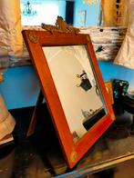 Antiek houten spiegel voor kaptafel met standaard messing, Ophalen of Verzenden, Minder dan 100 cm