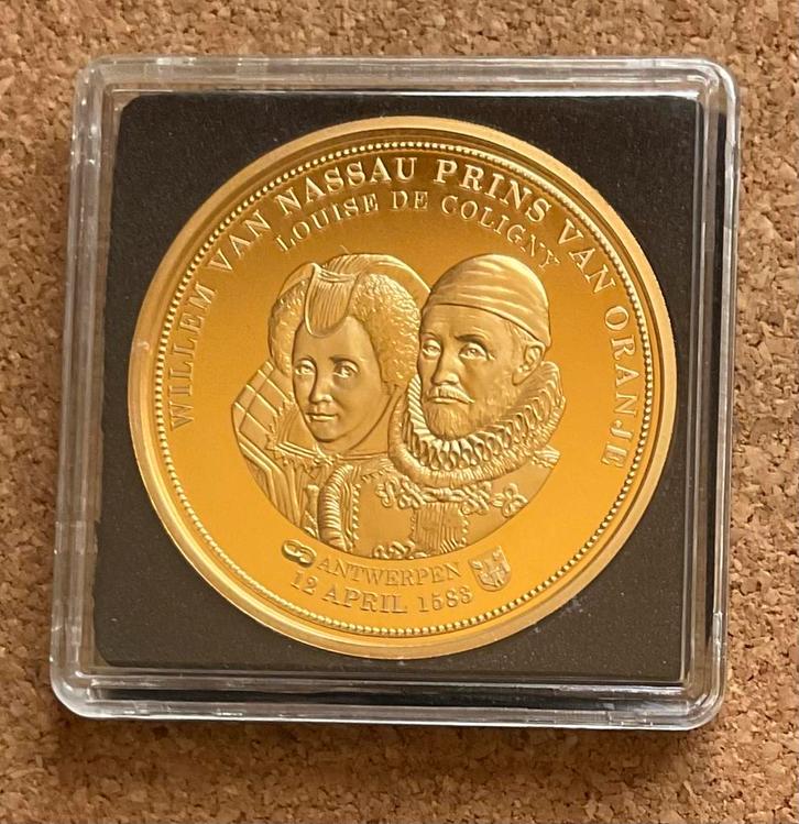 Penning - Willem van Nassau en Louise de Coligny 1583, Postzegels en Munten, Penningen en Medailles, Overige materialen, Nederland